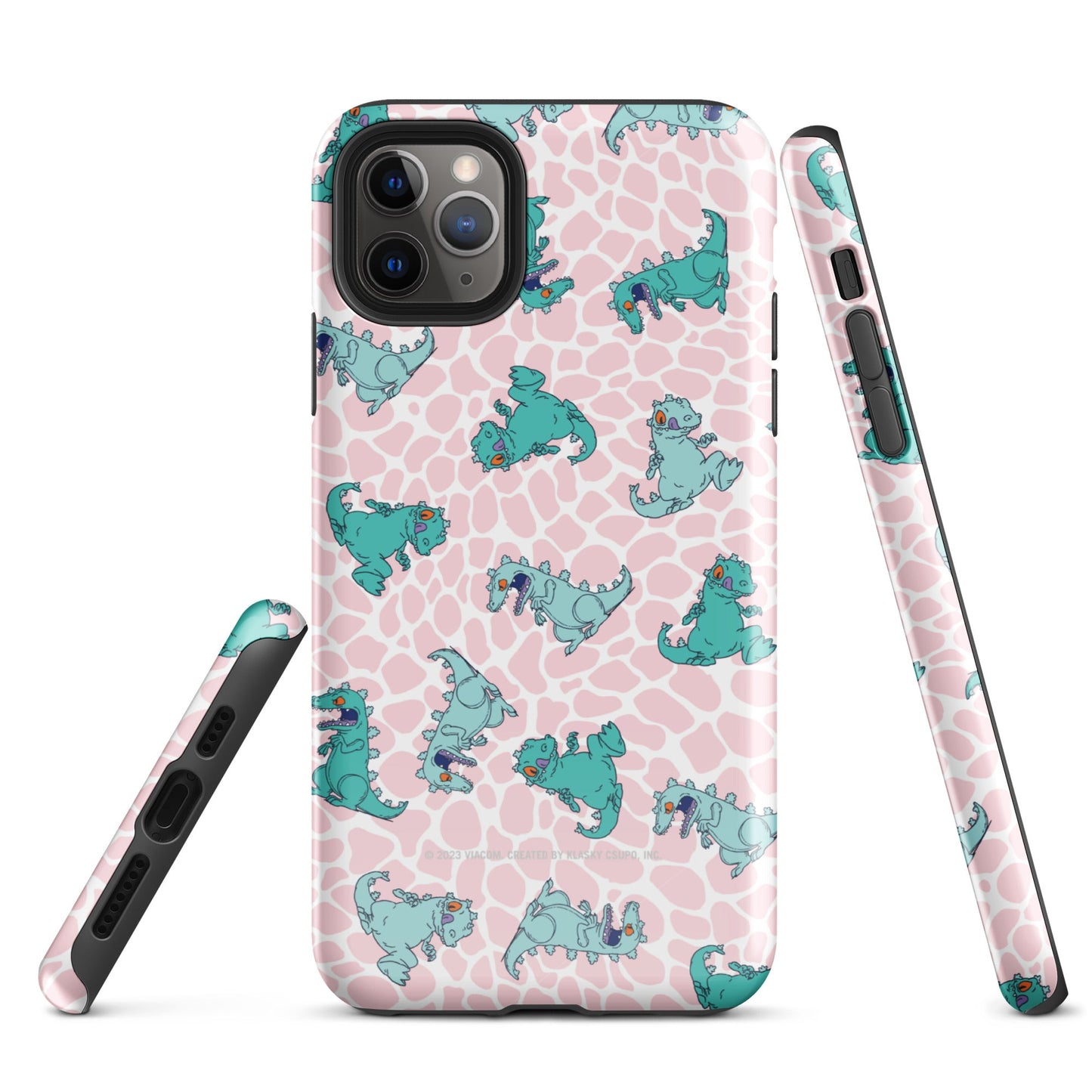 Close-up of the Reptar graphic printed on the back of the tough iPhone case