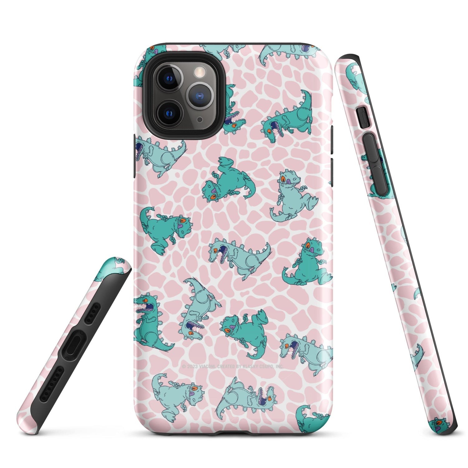 Close-up of the Reptar graphic printed on the back of the tough iPhone case