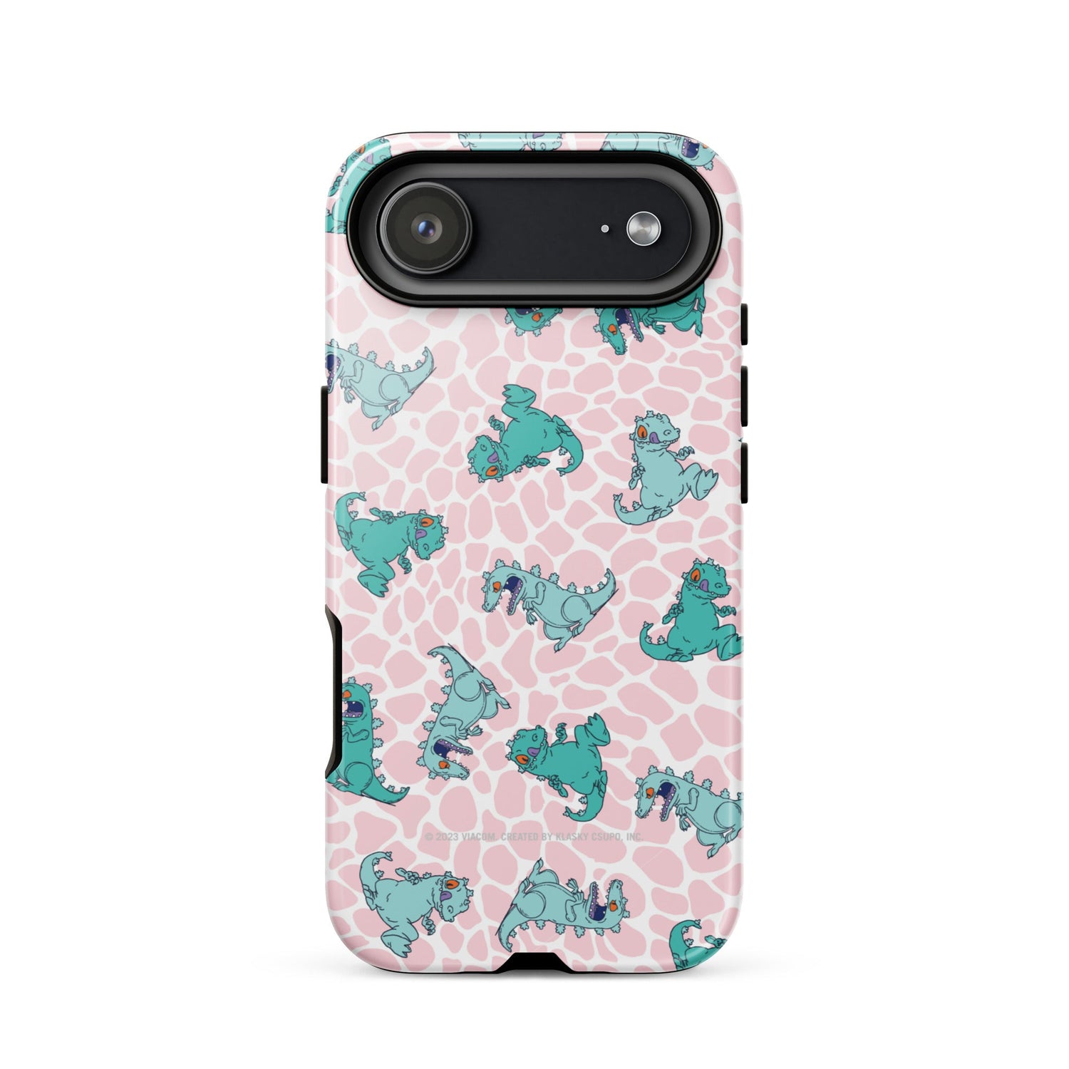 Close-up of the Reptar graphic printed on the back of the tough iPhone case