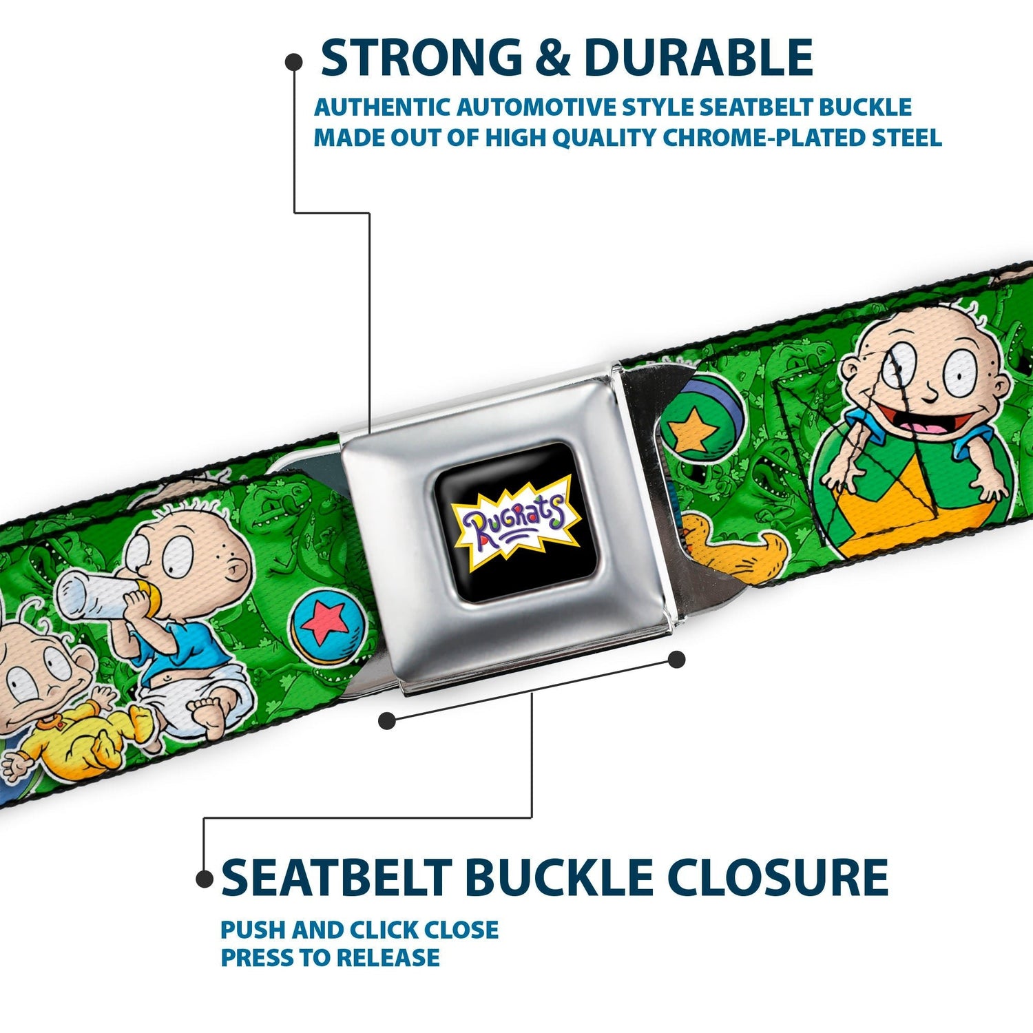 Rugrats Tommy & Dill Logo Full Color Green Seatbelt Belt - Paramount Shop