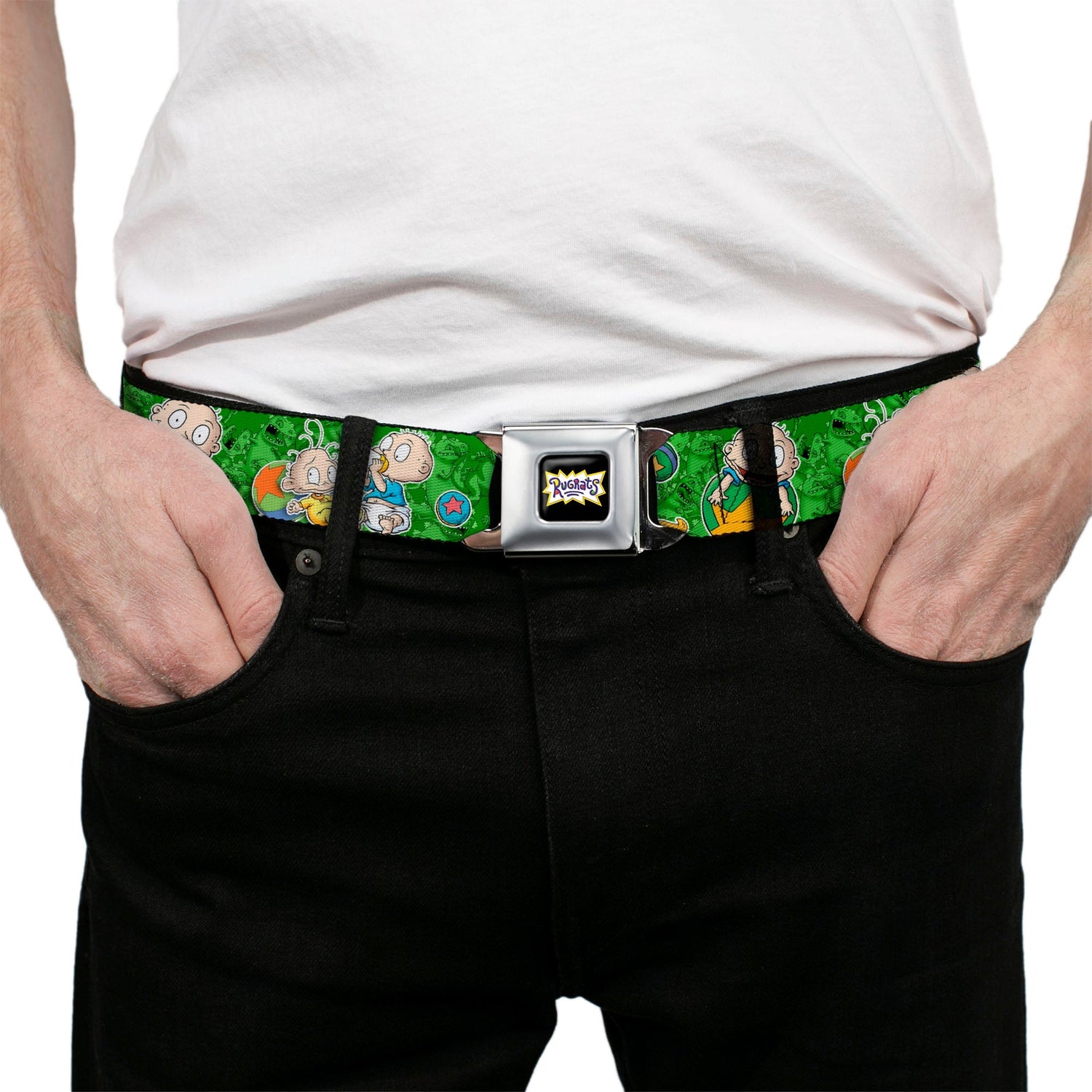 Rugrats Tommy & Dill Logo Full Color Green Seatbelt Belt - Paramount Shop