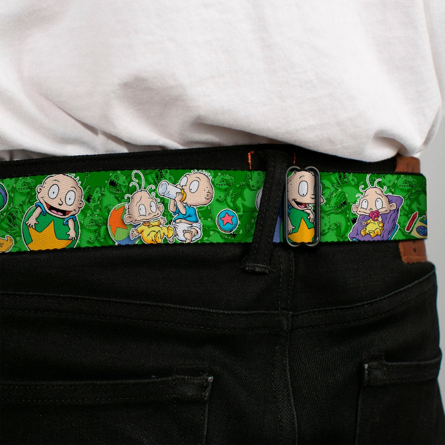 Rugrats Tommy & Dill Logo Full Color Green Seatbelt Belt - Paramount Shop