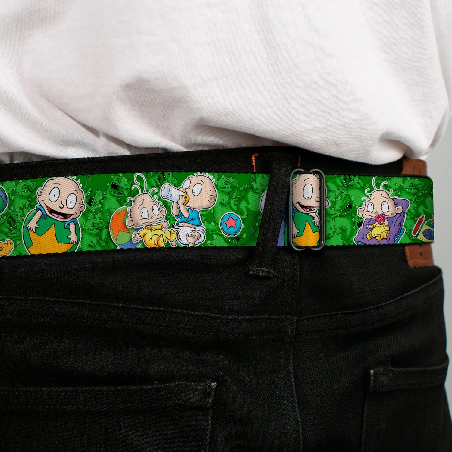 Rugrats Tommy & Dill Logo Full Color Green Seatbelt Belt - Paramount Shop