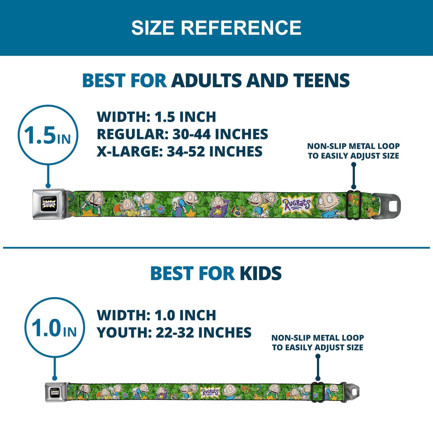 Rugrats Tommy & Dill Logo Full Color Green Seatbelt Belt - Paramount Shop