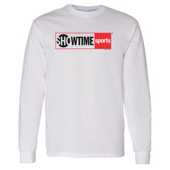 SHOWTIME Sports Red Outline Logo Adult Long Sleeve T-Shirt - White / SM