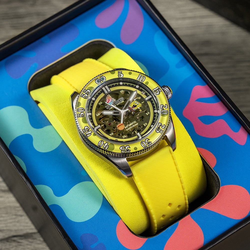 Spinnaker Croft Mid - Size Skeleton Automatic SpongeBob SquarePants Limited Edition Yellow Watch - Paramount Shop