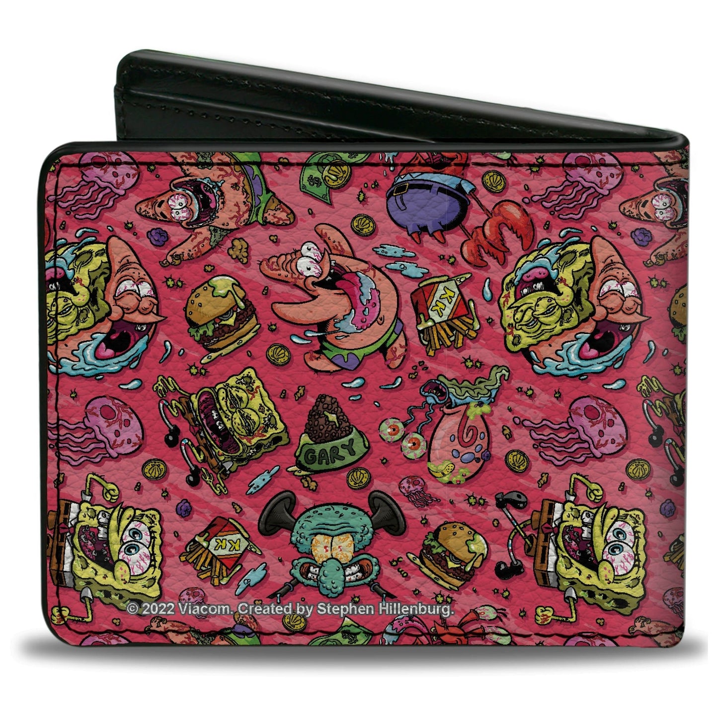 SpongeBob Bi - Fold Wallet Funky Character Swirl Collage Pink Vegan Leather - Paramount Shop