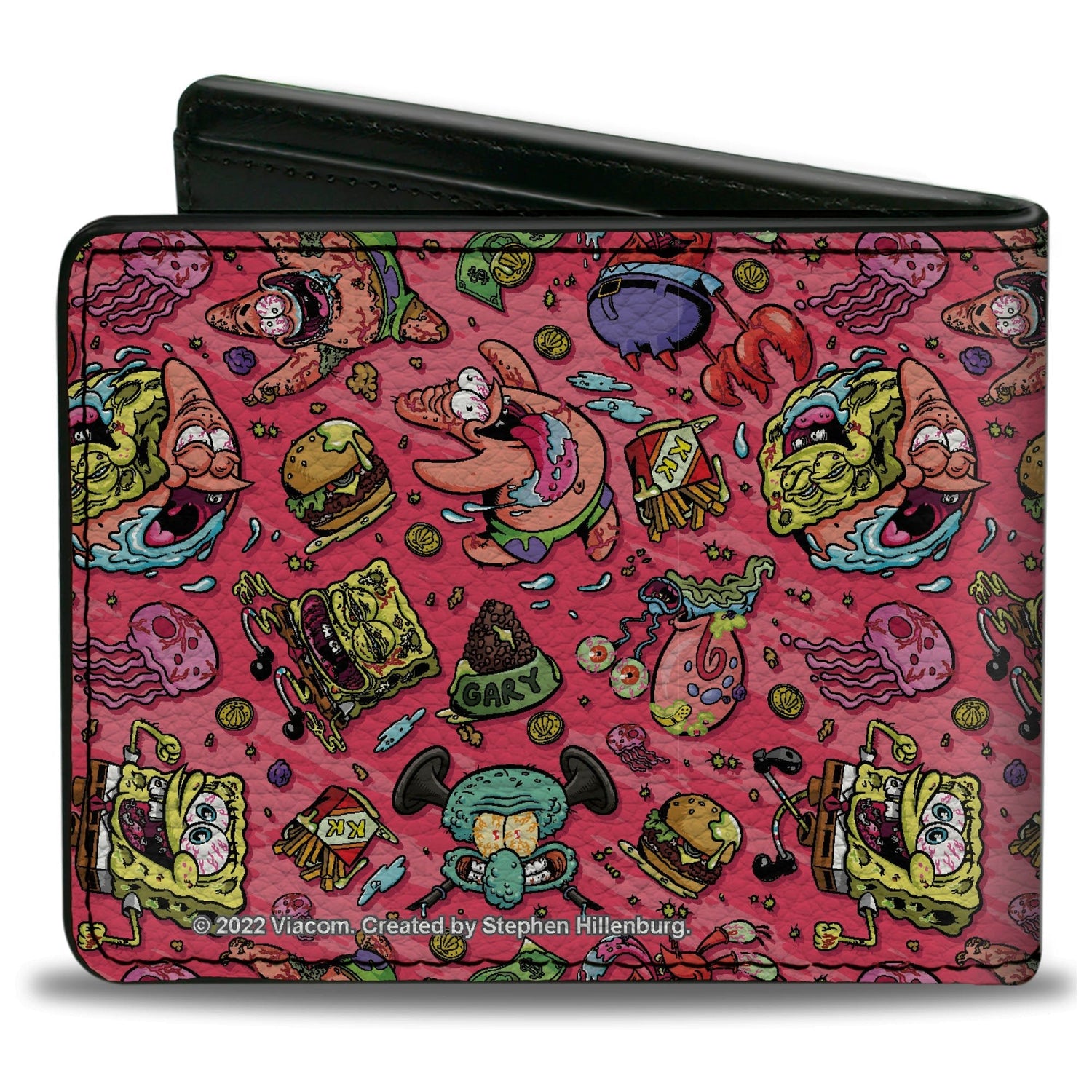 SpongeBob Bi - Fold Wallet Funky Character Swirl Collage Pink Vegan Leather - Paramount Shop