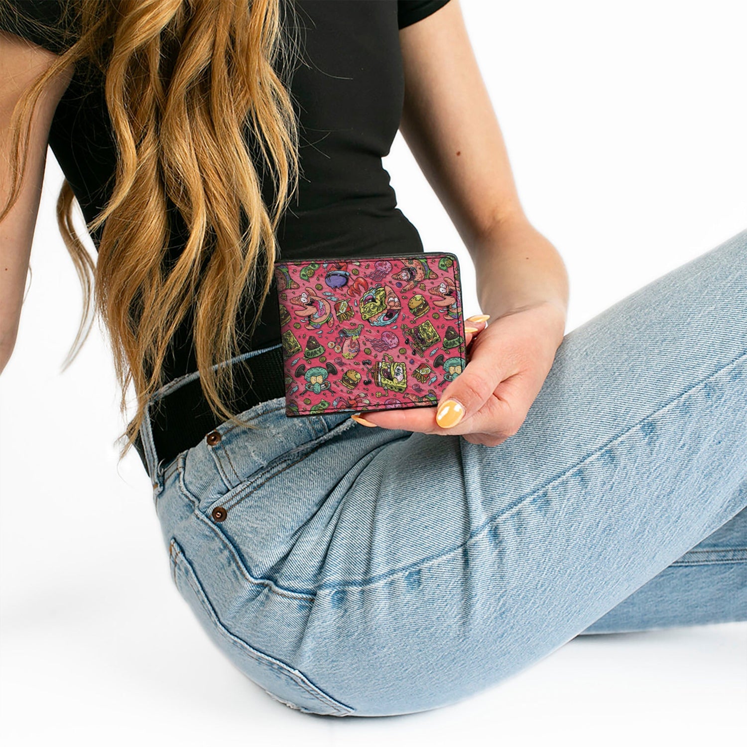 SpongeBob Bi - Fold Wallet Funky Character Swirl Collage Pink Vegan Leather - Paramount Shop