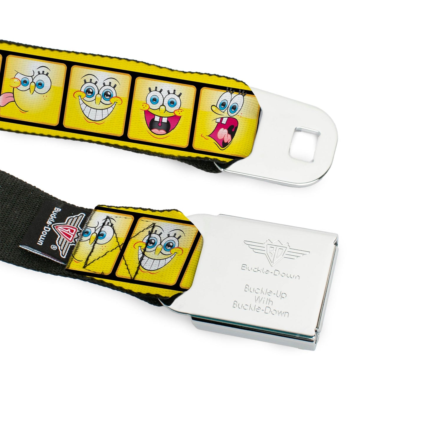 SpongeBob Seatbelt Belt Open Mouth Smile Full Color 10 - Expressions Filmstrip Yellows/Black/White Webbing - Paramount Shop