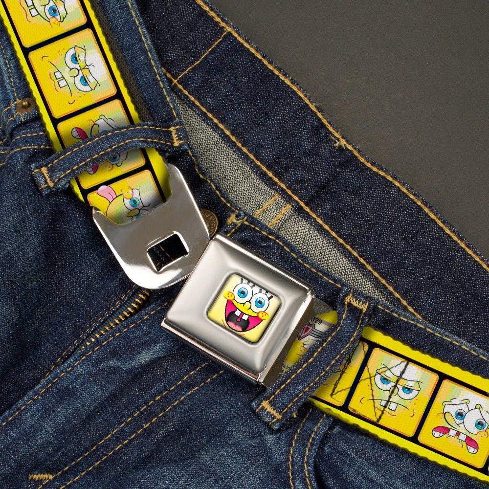 SpongeBob Seatbelt Belt Open Mouth Smile Full Color 10 - Expressions Filmstrip Yellows/Black/White Webbing - Paramount Shop