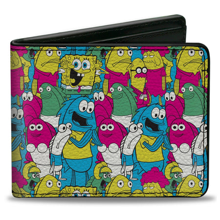 SpongeBob SquarePants and Friends Bi - Fold Wallet Collage Vegan Leather Blue - Paramount Shop