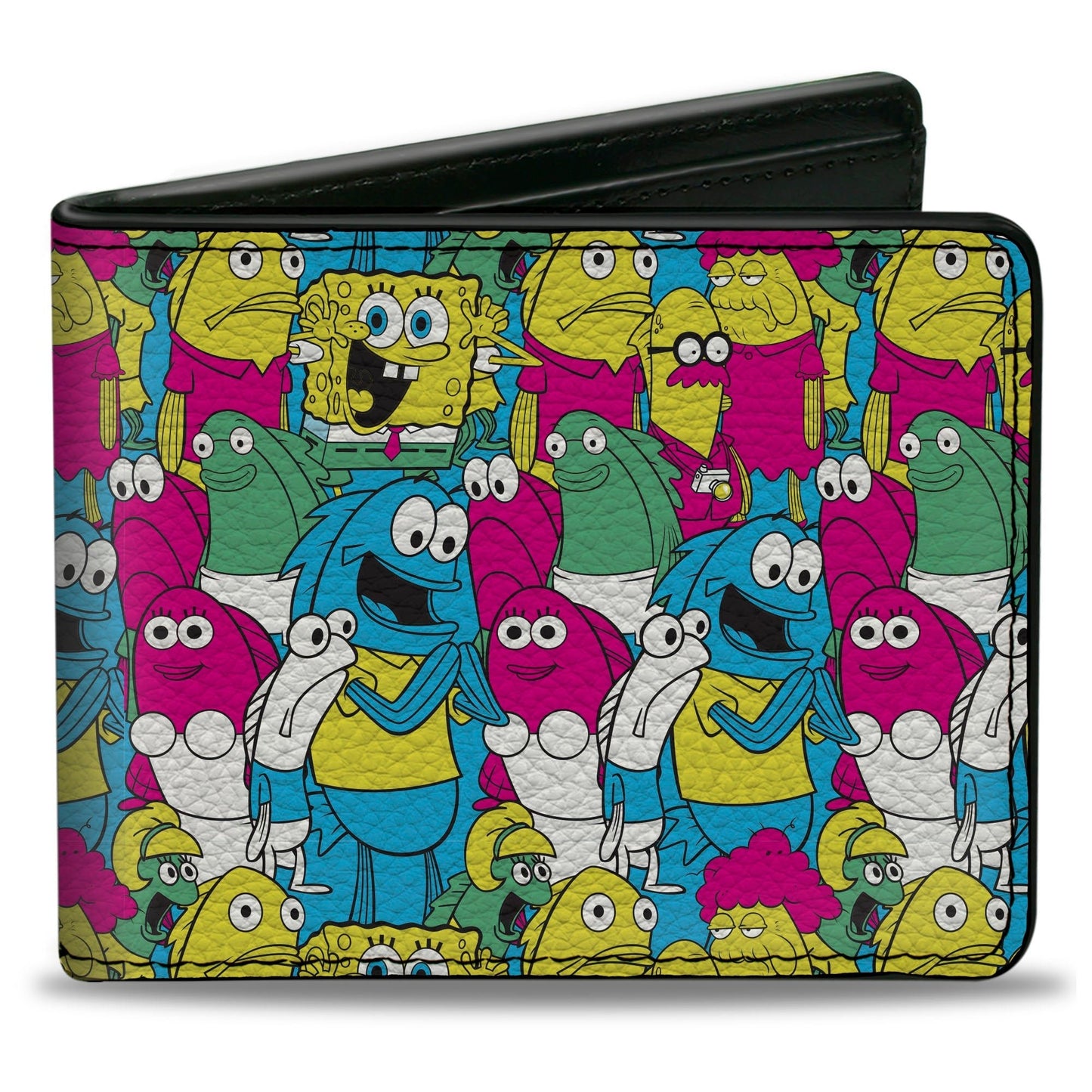 SpongeBob SquarePants and Friends Bi - Fold Wallet Collage Vegan Leather Blue - Paramount Shop