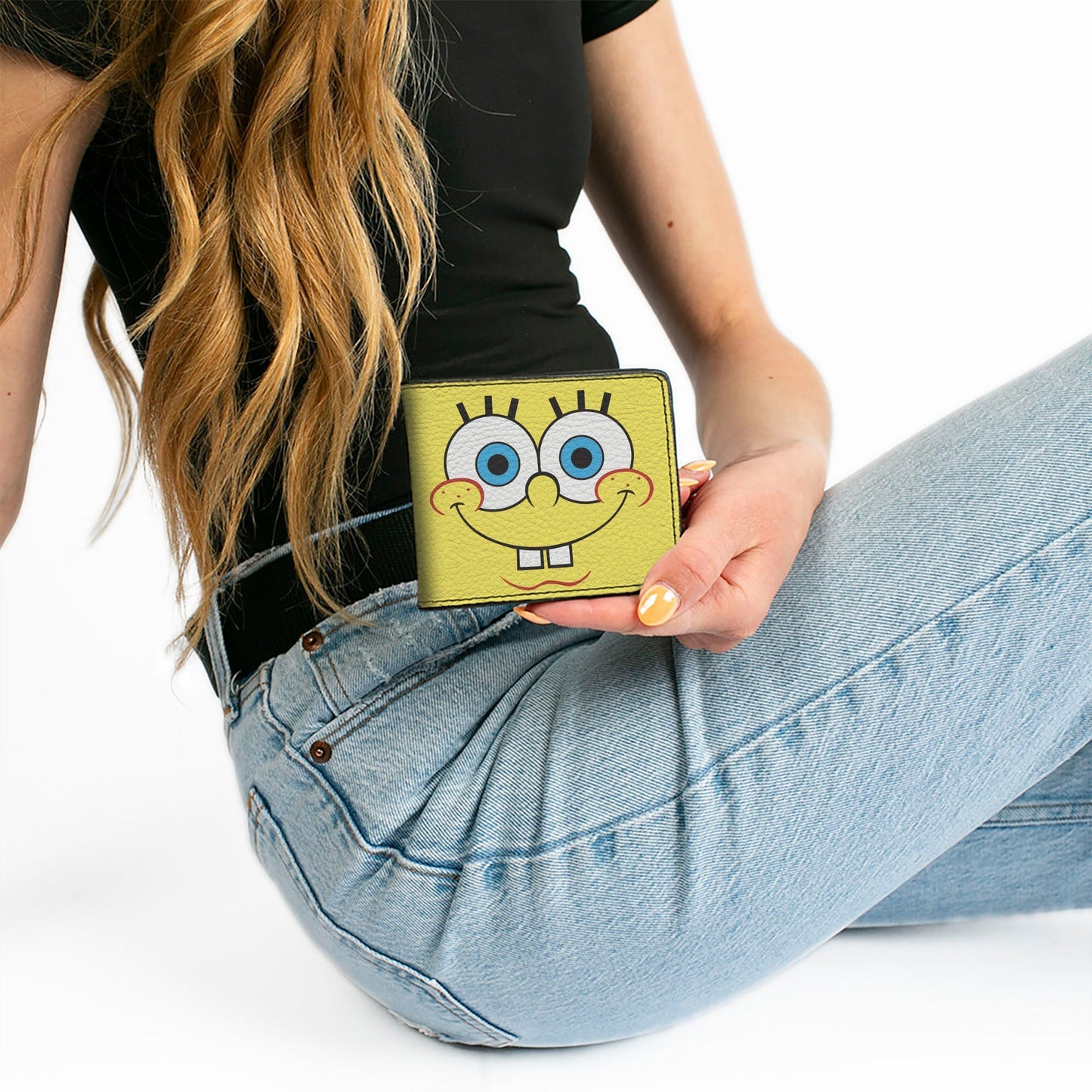 SpongeBob SquarePants Bi - Fold Wallet Close - Up Face Pineapple Blocks Vegan Leather - Paramount Shop