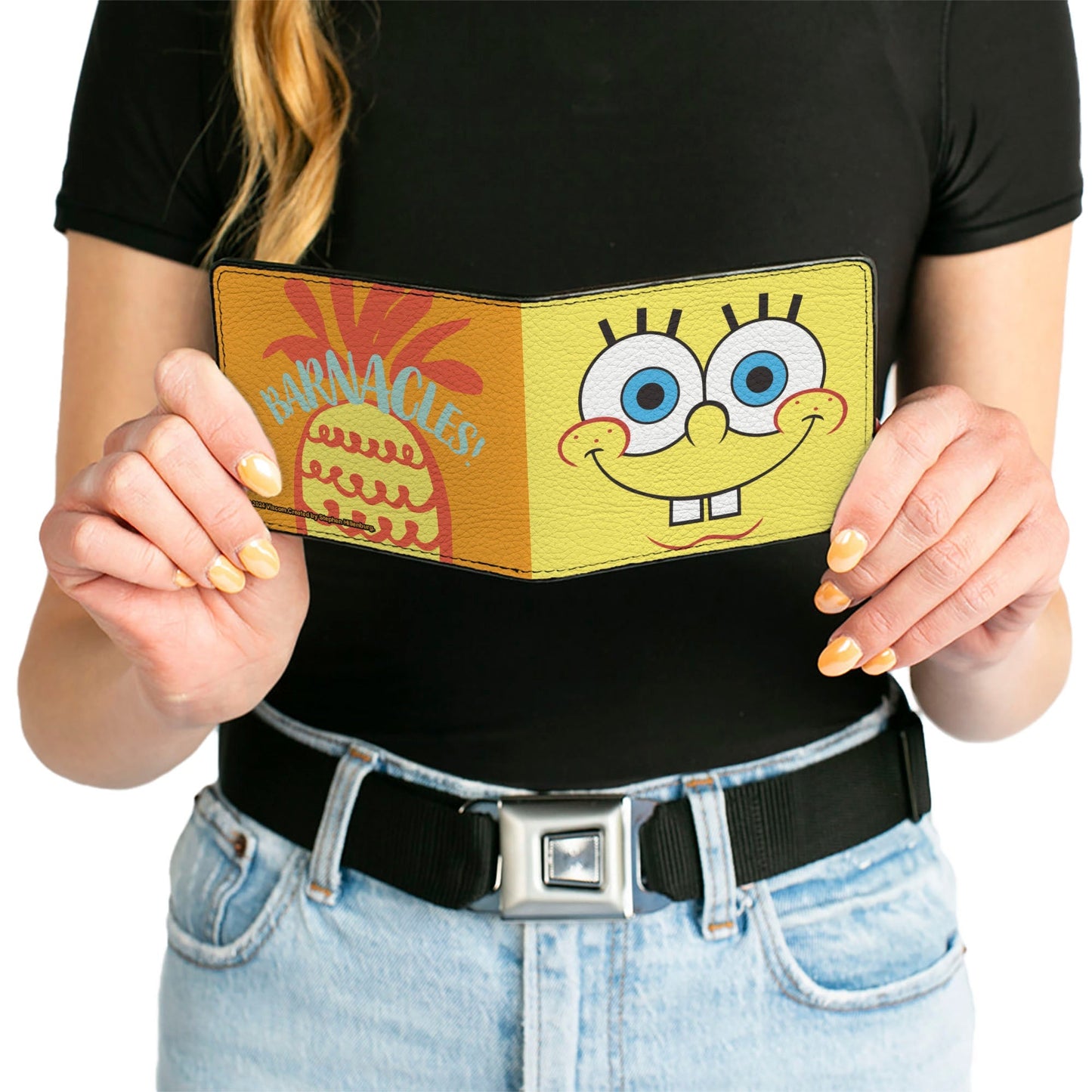 SpongeBob SquarePants Bi - Fold Wallet Close - Up Face Pineapple Blocks Vegan Leather - Paramount Shop