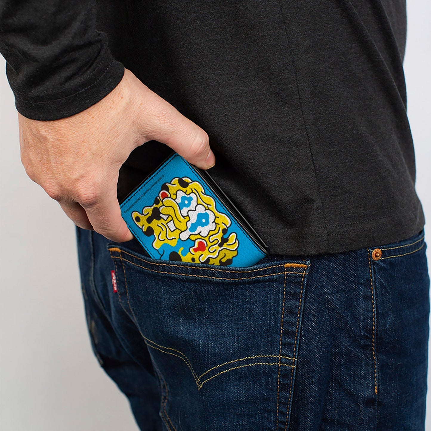 SpongeBob SquarePants Bi - Fold Wallet Drooling Melting Faces Men's Vegan Leather Blue - Paramount Shop