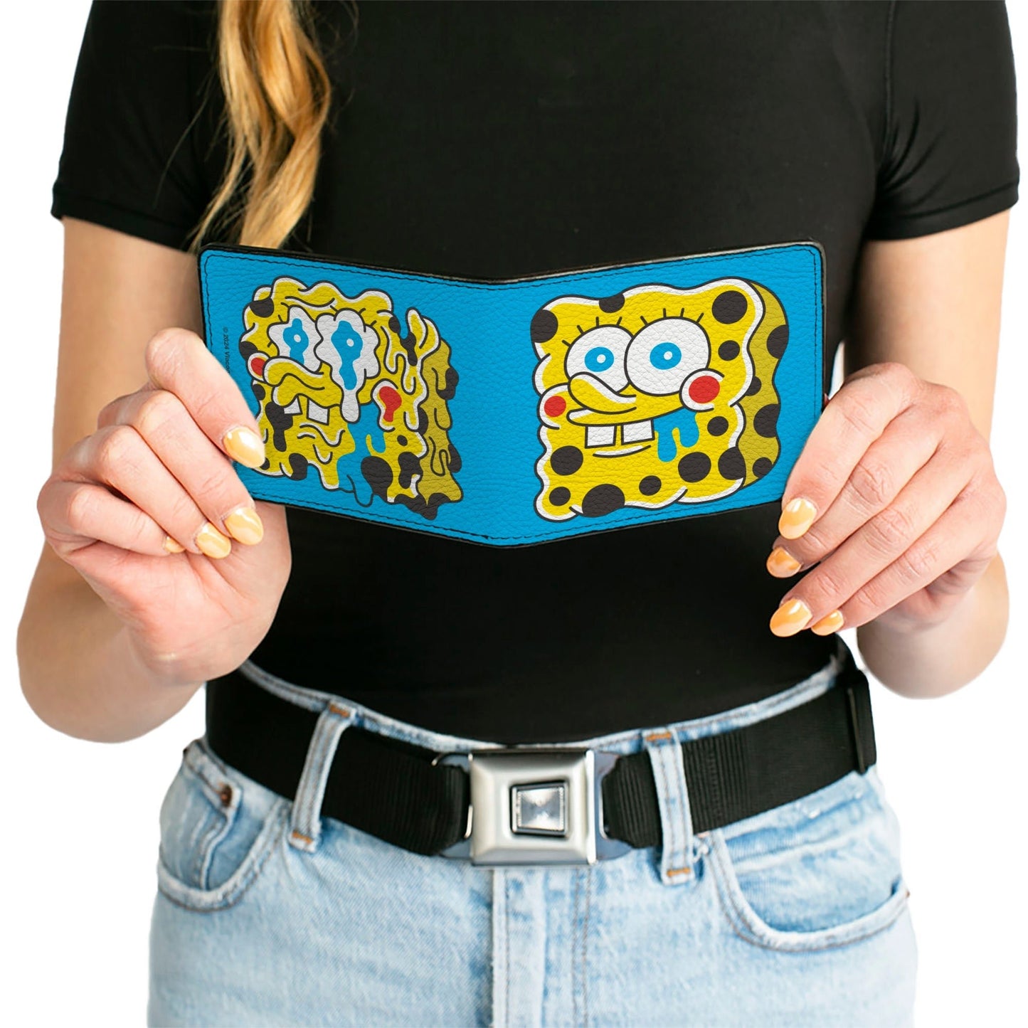 SpongeBob SquarePants Bi - Fold Wallet Drooling Melting Faces Men's Vegan Leather Blue - Paramount Shop