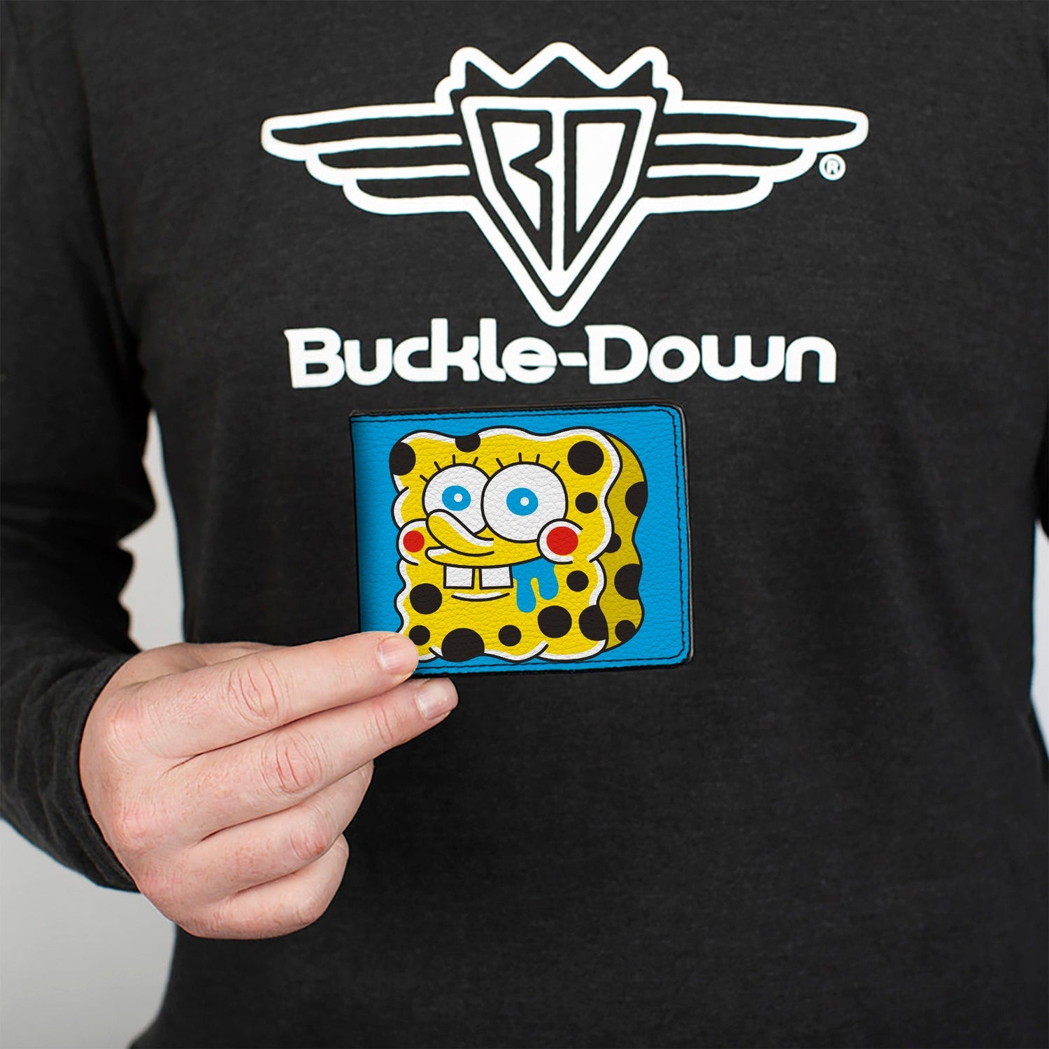 SpongeBob SquarePants Bi - Fold Wallet Drooling Melting Faces Men's Vegan Leather Blue - Paramount Shop