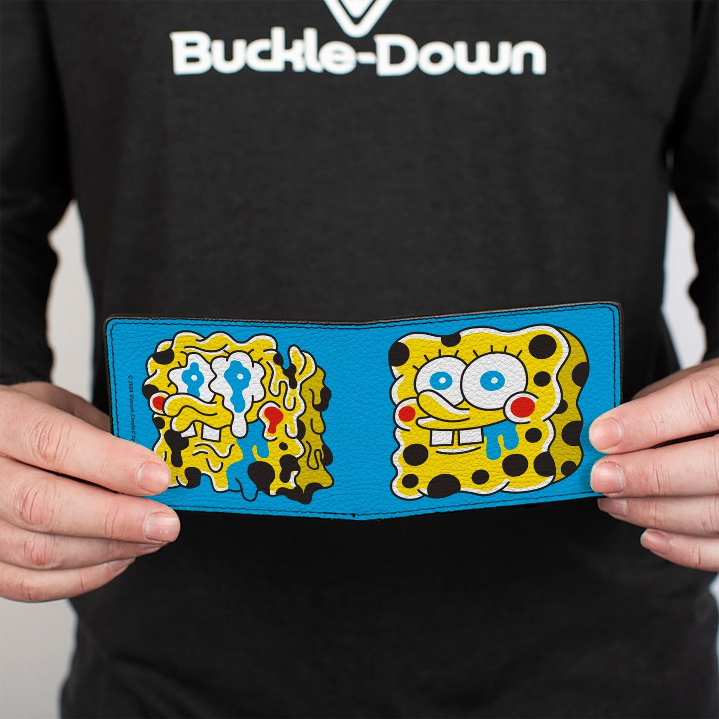 SpongeBob SquarePants Bi - Fold Wallet Drooling Melting Faces Men's Vegan Leather Blue - Paramount Shop