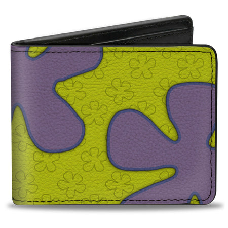 SpongeBob SquarePants Bi - Fold Wallet Flower Cloud Bounding Men's Vegan Leather Greens Purples - Paramount Shop