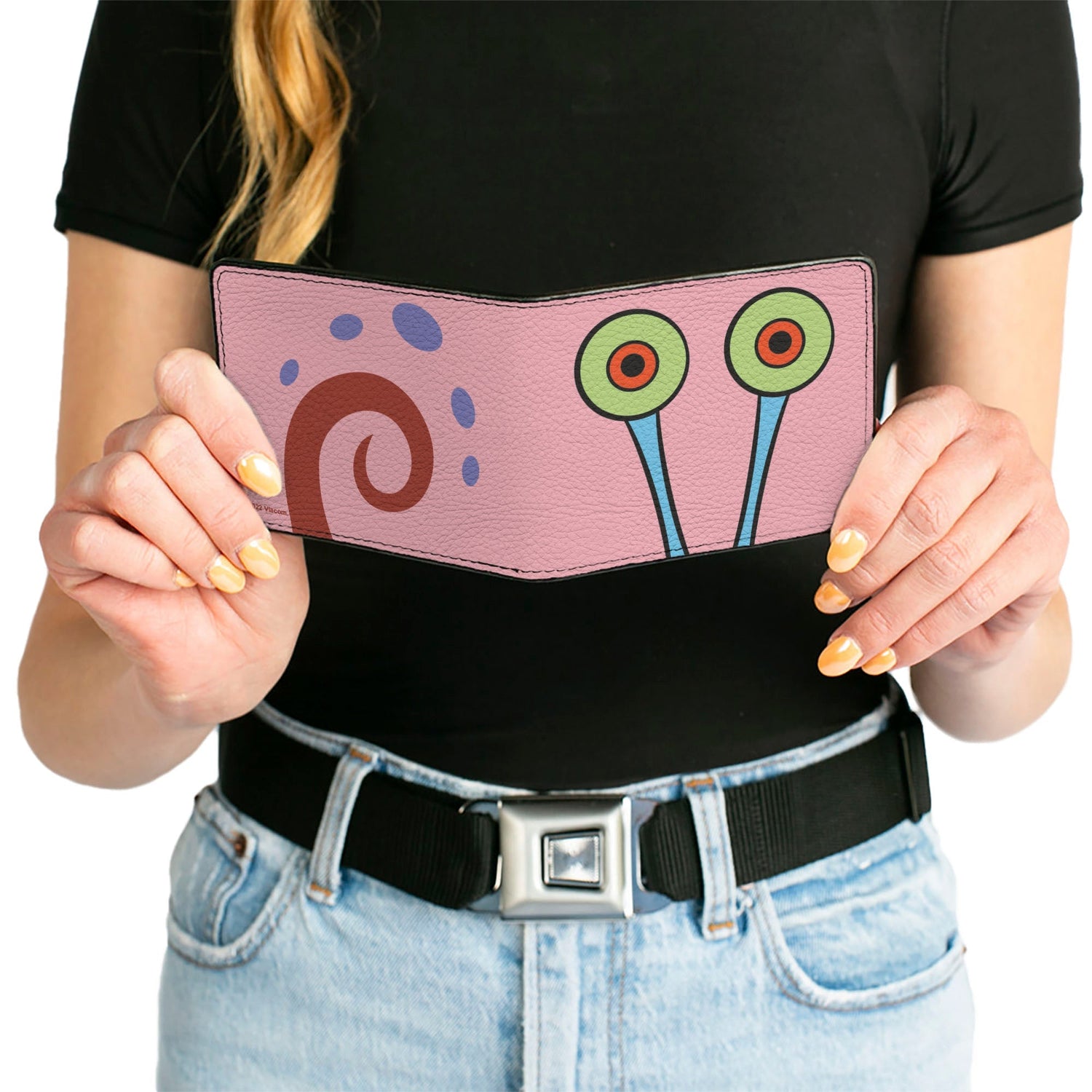 SpongeBob SquarePants Bi - Fold Wallet Gary the Snail Character Close - Up Pink Vegan Leather - Paramount Shop
