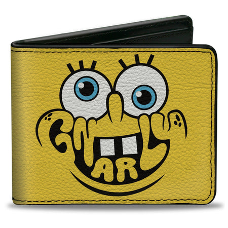 SpongeBob SquarePants Bi - Fold Wallet GNARLY Face and Japanese Text Vegan Leather Yellow/Black - Paramount Shop