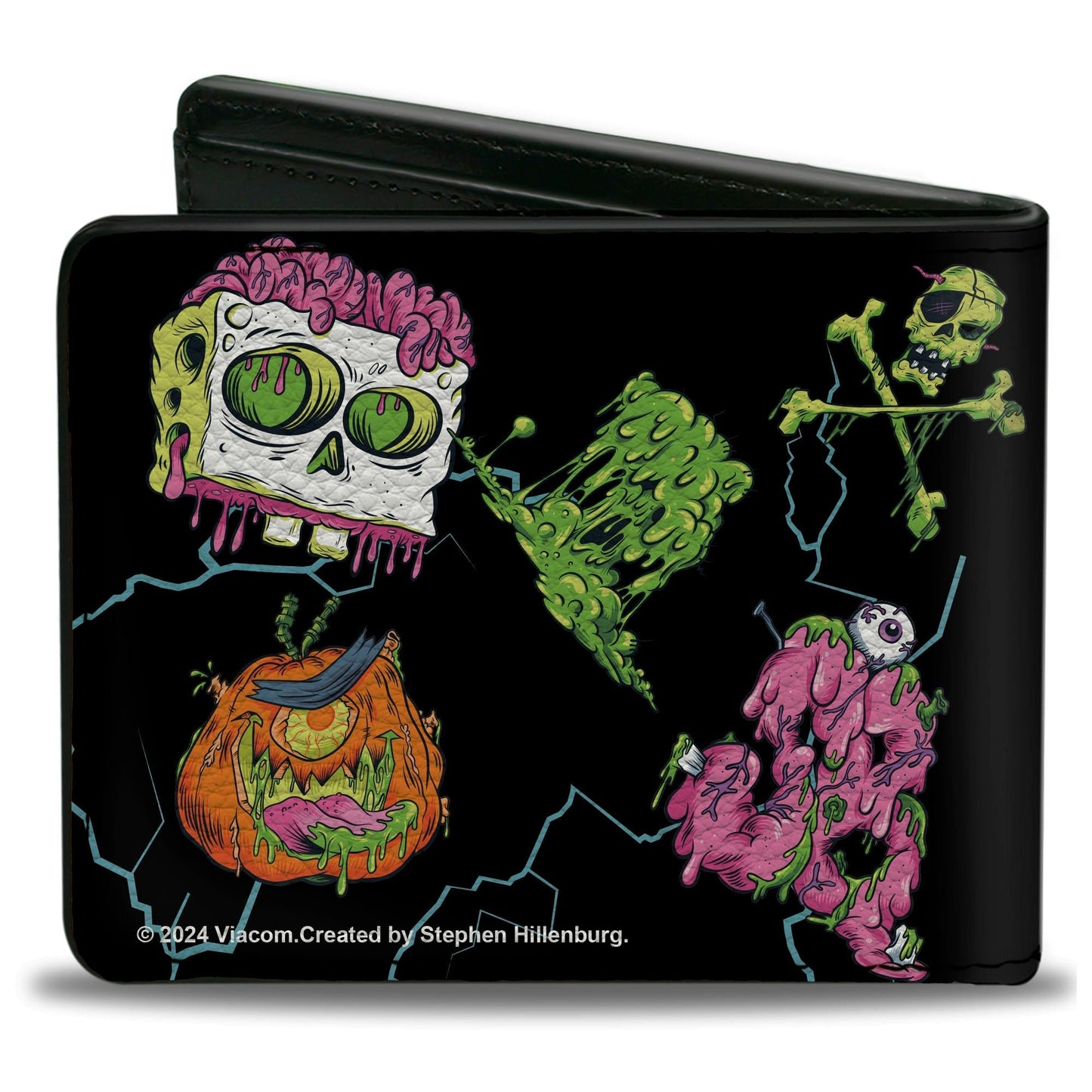 SpongeBob SquarePants Bi - Fold Wallet Halloween Slime Icons Scattered Black - Paramount Shop