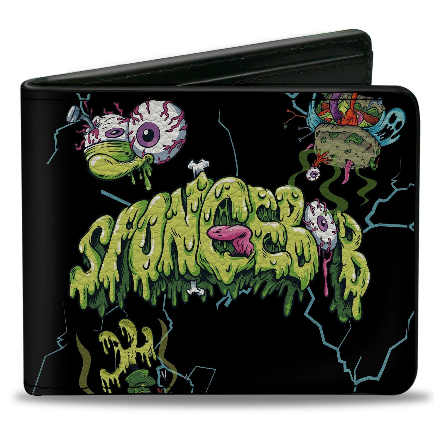 SpongeBob SquarePants Bi - Fold Wallet Halloween Slime Icons Scattered Black - Paramount Shop
