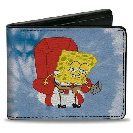 SpongeBob SquarePants Bi - Fold Wallet Imma Head Out Chair Pose Tie Dye Blues Vegan Leather - Paramount Shop
