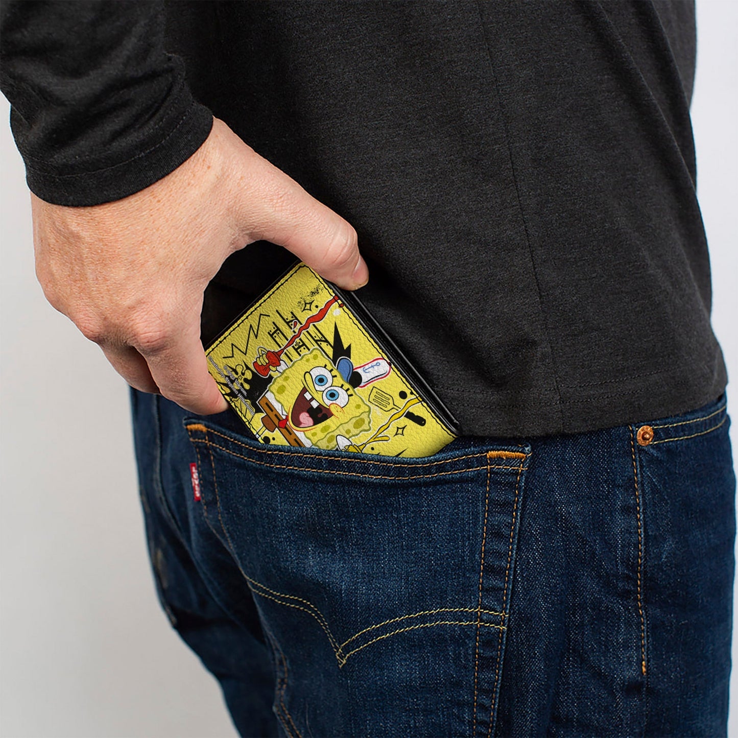 SpongeBob SquarePants Bi - Fold Wallet Krabby Patty Condiments Pose Vegan Leather Yellow/Black - Paramount Shop