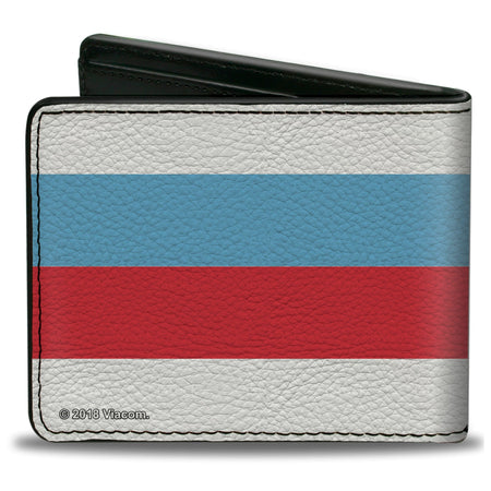 SpongeBob SquarePants Bi - Fold Wallet Mocking SpongeBob Pose Stripe Vegan Leather White Black Red Blue - Paramount Shop