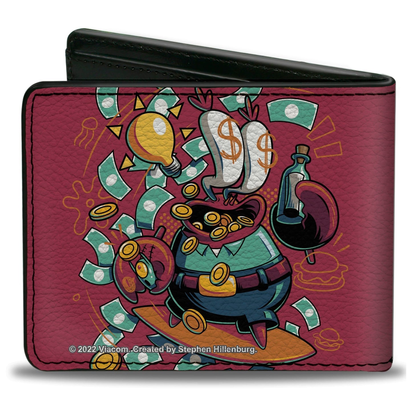 SpongeBob SquarePants Bi - Fold Wallet Mr. Krabs Dollar Sign Pose Pink - Paramount Shop