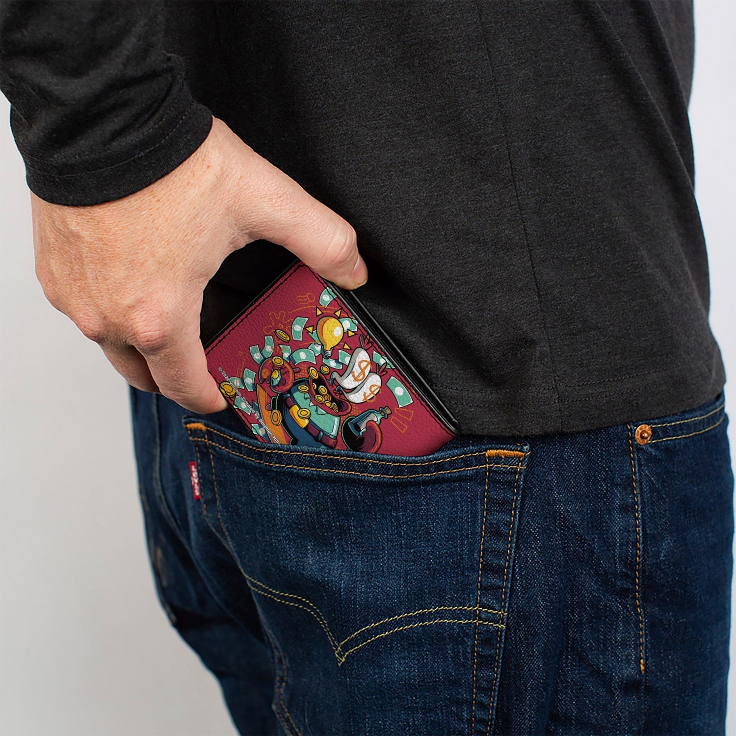SpongeBob SquarePants Bi - Fold Wallet Mr. Krabs Dollar Sign Pose Pink - Paramount Shop