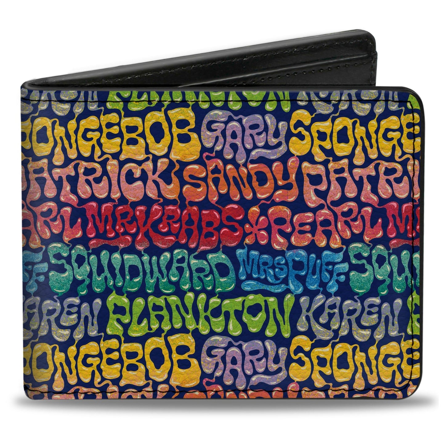 SpongeBob SquarePants Bi - Fold Wallet Names Collage Vegan Leather Blue Multi - Color - Paramount Shop