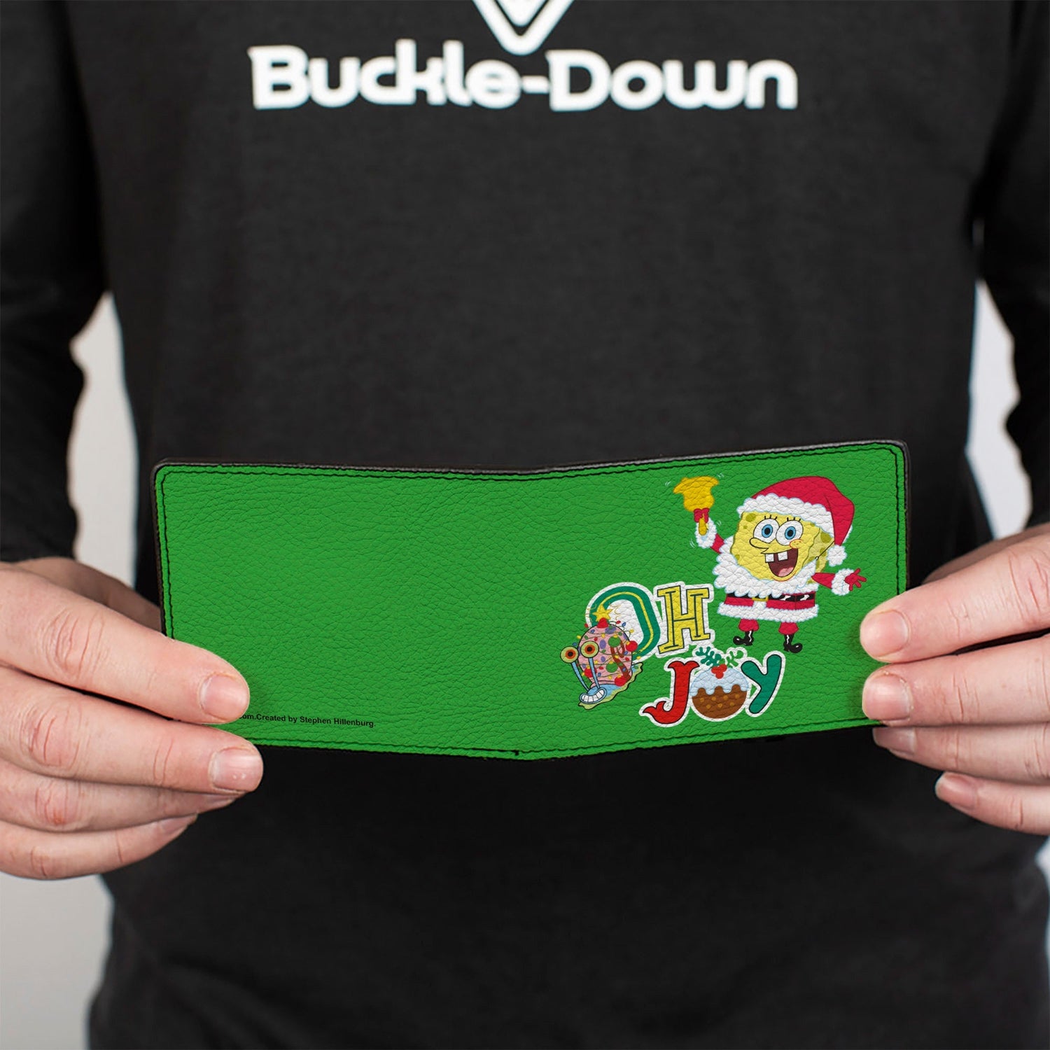 SpongeBob SquarePants Bi - Fold Wallet OH JOY Holiday Christmas Pose Men's Green Vegan Leather - Paramount Shop