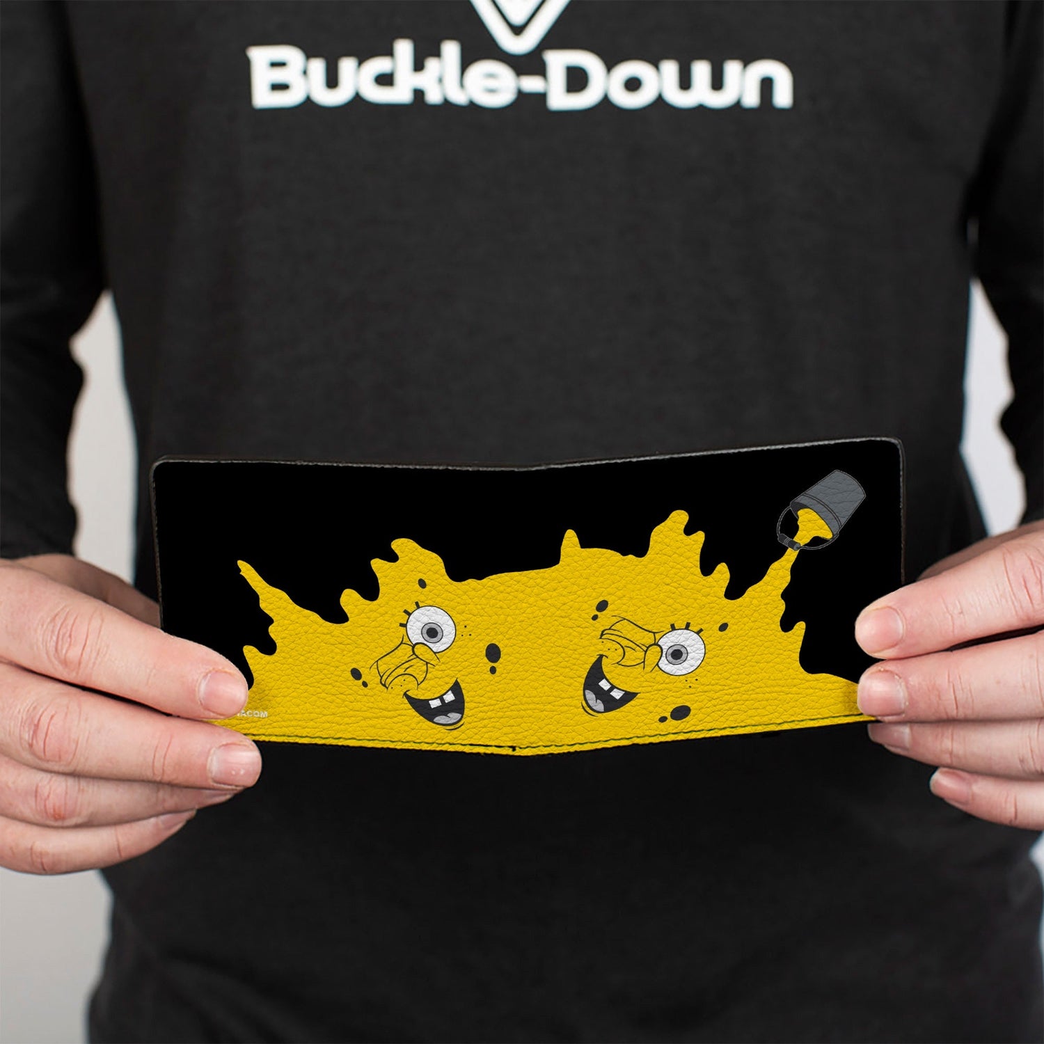 SpongeBob SquarePants Bi - Fold Wallet Paint Bucket Black Yellow Vegan Leather - Paramount Shop