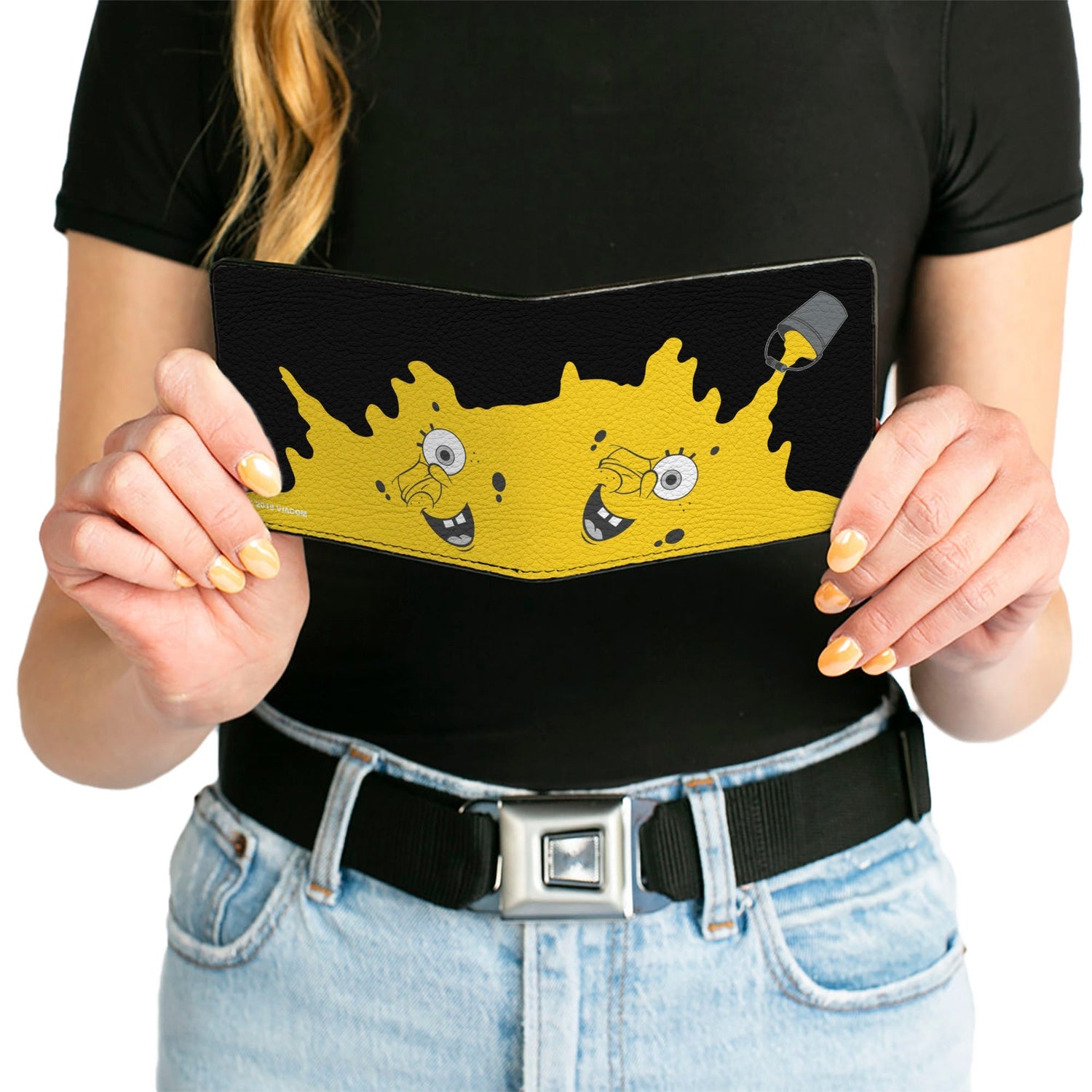 SpongeBob SquarePants Bi - Fold Wallet Paint Bucket Black Yellow Vegan Leather - Paramount Shop