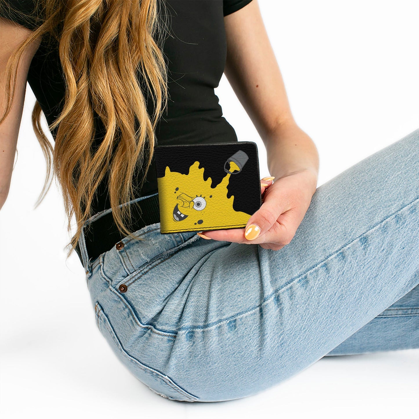 SpongeBob SquarePants Bi - Fold Wallet Paint Bucket Black Yellow Vegan Leather - Paramount Shop