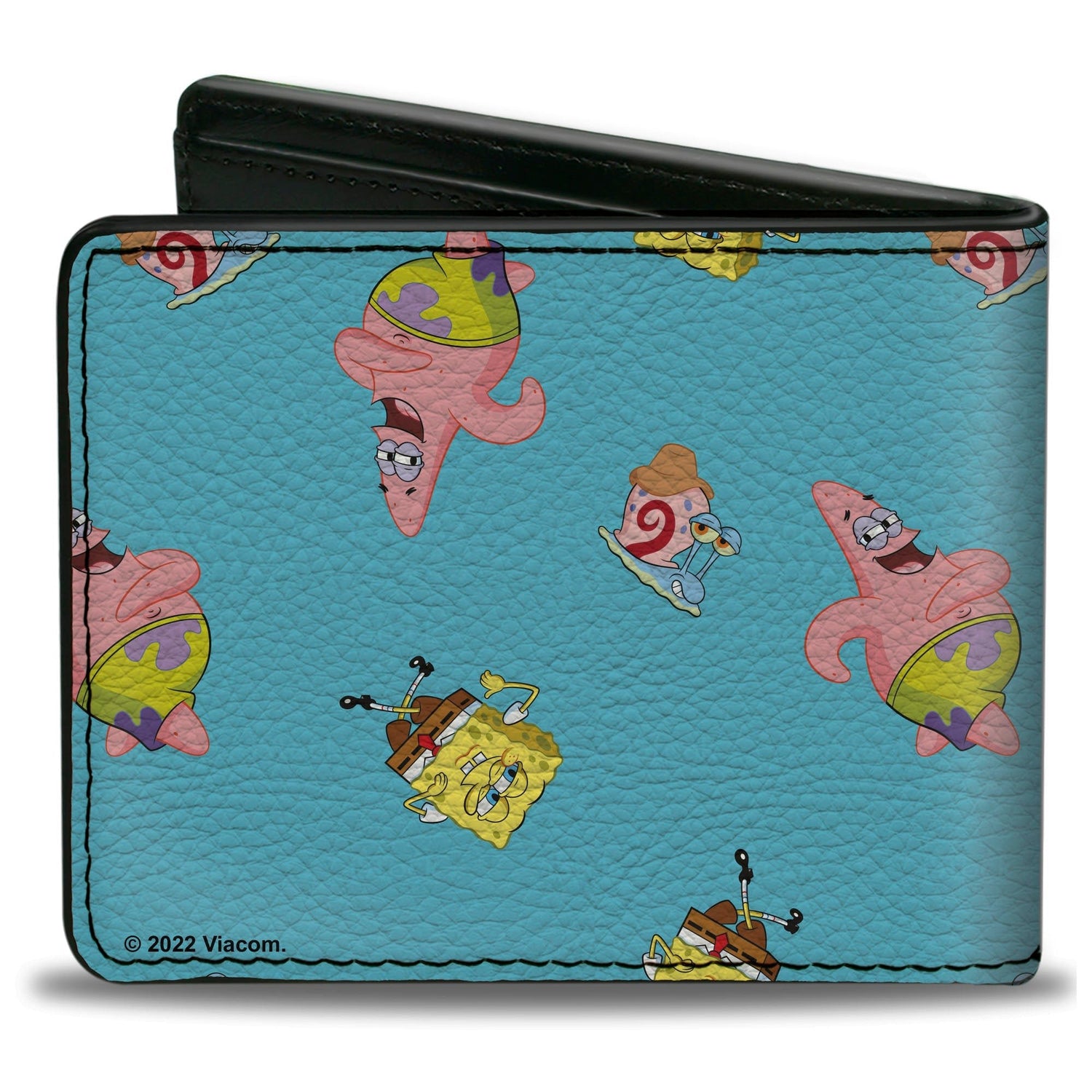 SpongeBob SquarePants Bi - Fold Wallet Patrick and Gary Poses Scattered Vegan Leather Bright Blue - Paramount Shop
