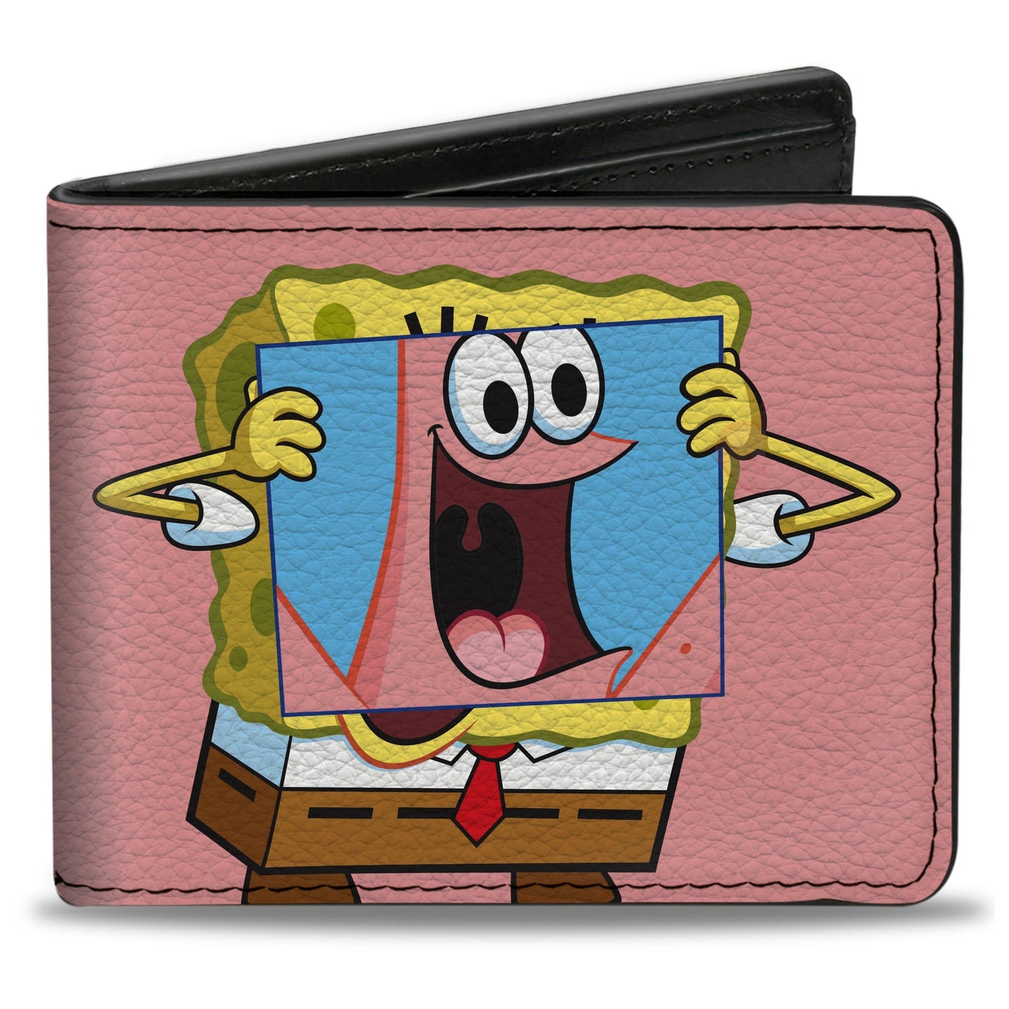SpongeBob SquarePants Bi - Fold Wallet Patrick Star Face Cover Up Pose Pink Vegan Leather - Paramount Shop