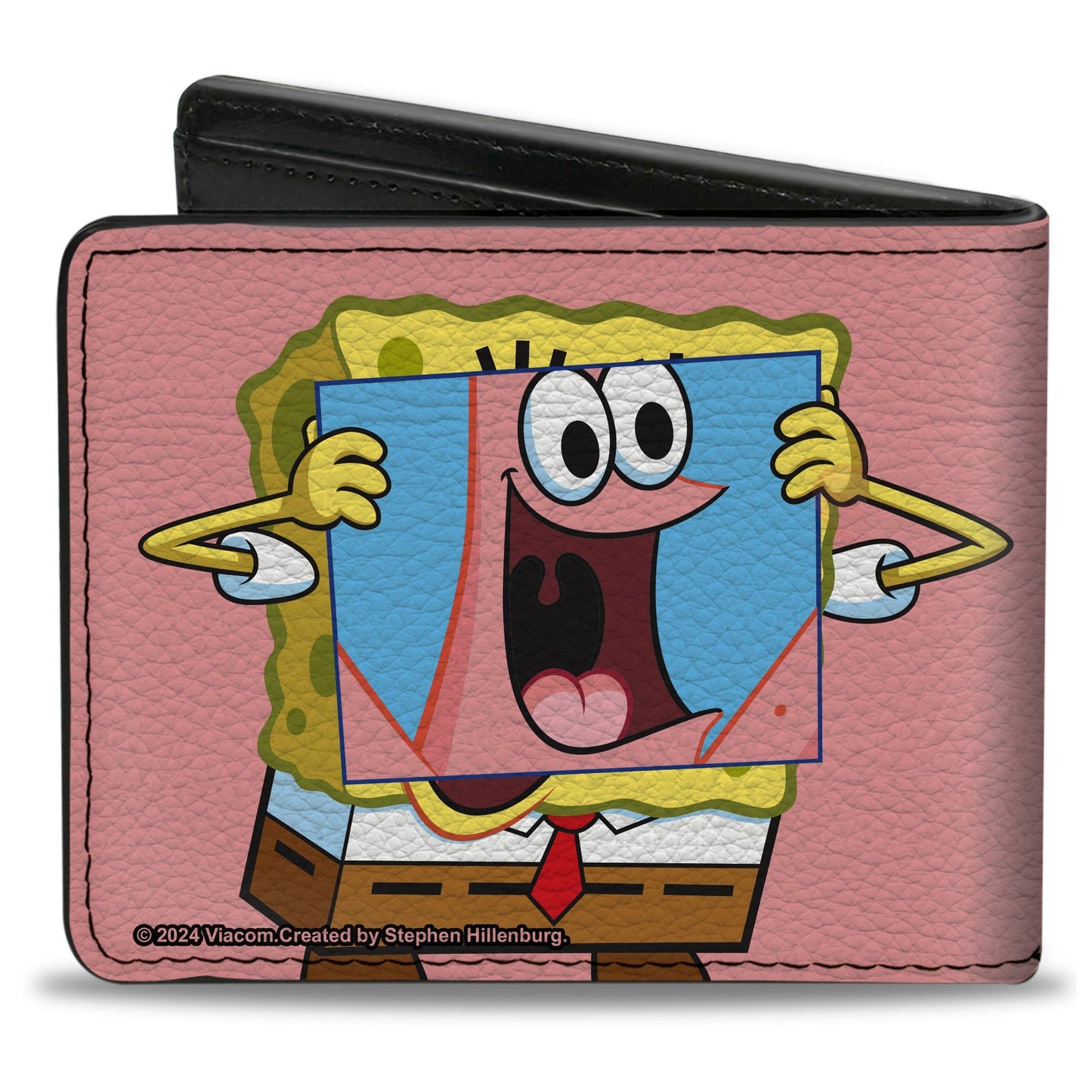 SpongeBob SquarePants Bi - Fold Wallet Patrick Star Face Cover Up Pose Pink Vegan Leather - Paramount Shop