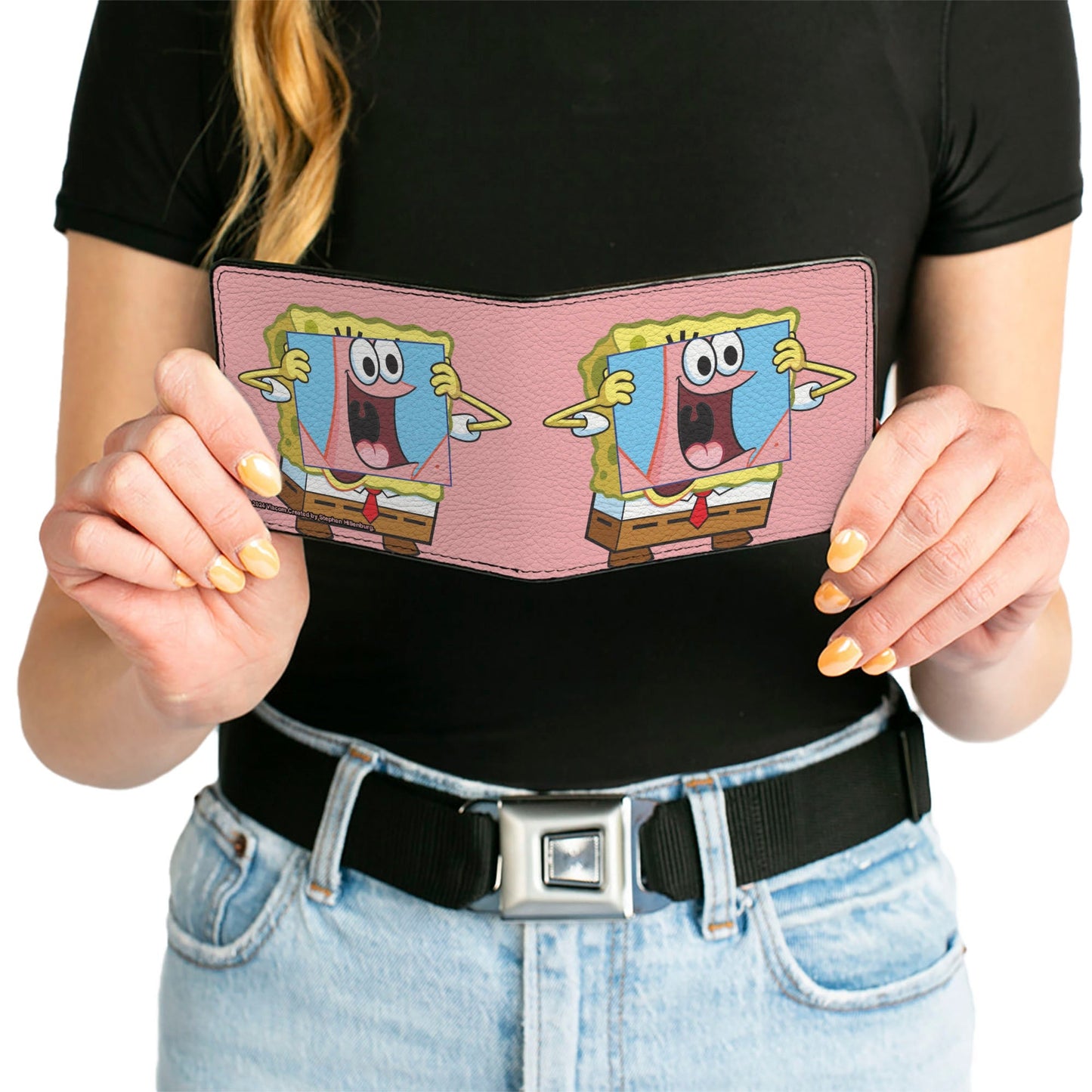 SpongeBob SquarePants Bi - Fold Wallet Patrick Star Face Cover Up Pose Pink Vegan Leather - Paramount Shop