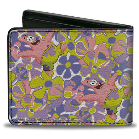 SpongeBob SquarePants Bi - Fold Wallet Patrick Starfish Sea Flowers Collage Multi Color - Paramount Shop