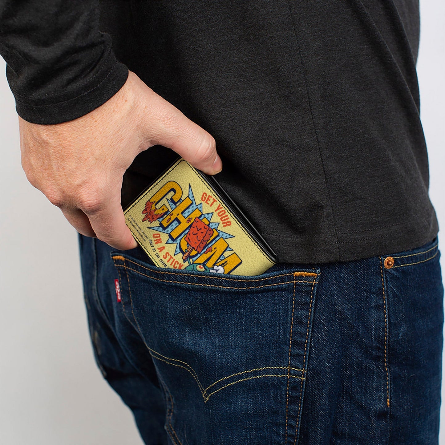 SpongeBob SquarePants Bi - Fold Wallet Plankton GET YOUR CHUM ON A STICK Pose Vegan Leather Yellow - Paramount Shop