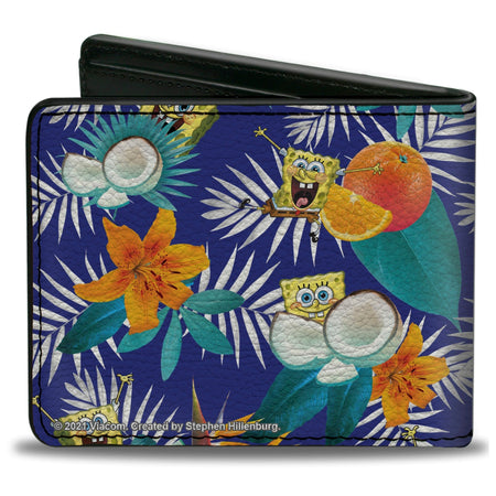 SpongeBob SquarePants Bi - Fold Wallet Poses Tropical Orange Coconut Collage Vegan Leather - Paramount Shop