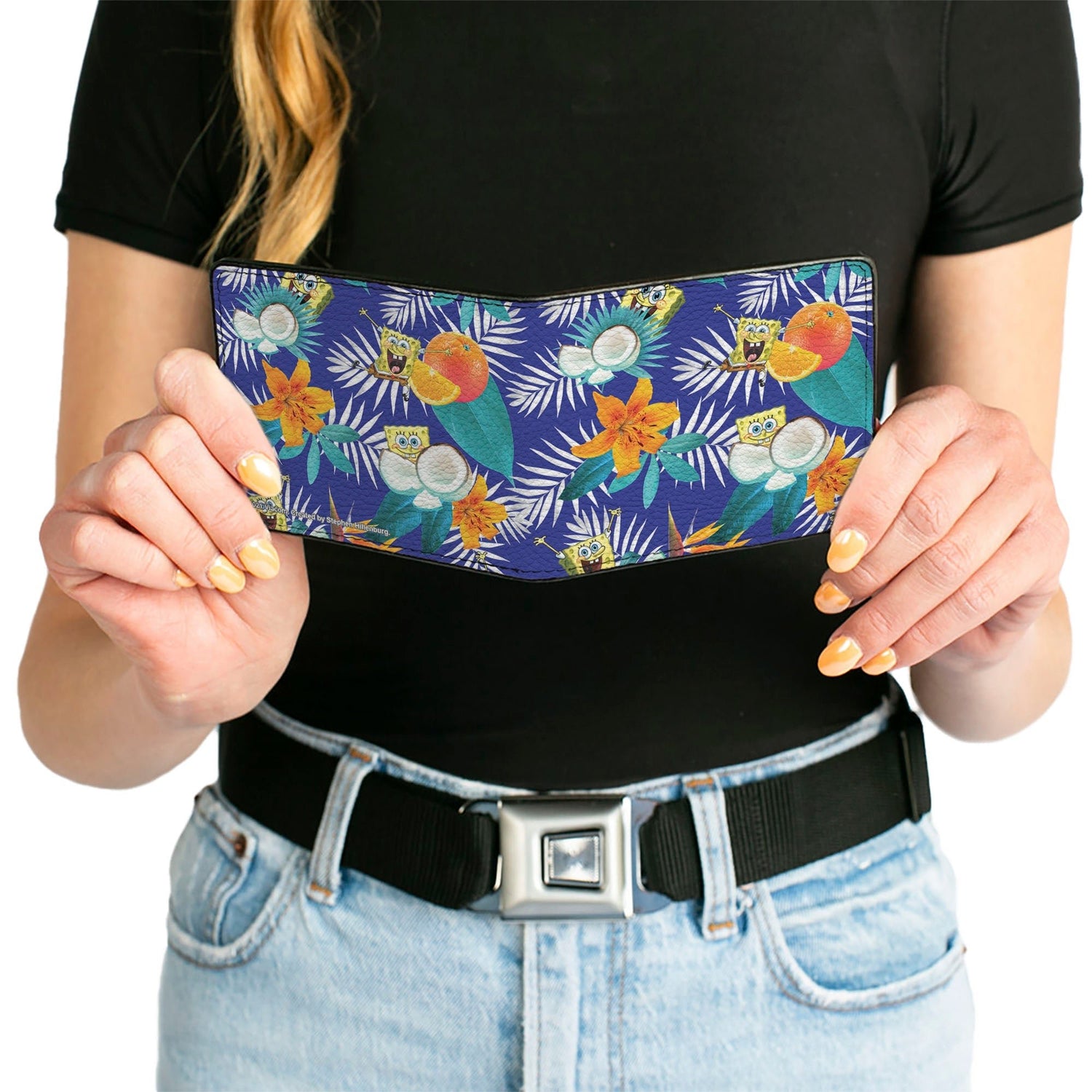SpongeBob SquarePants Bi - Fold Wallet Poses Tropical Orange Coconut Collage Vegan Leather - Paramount Shop