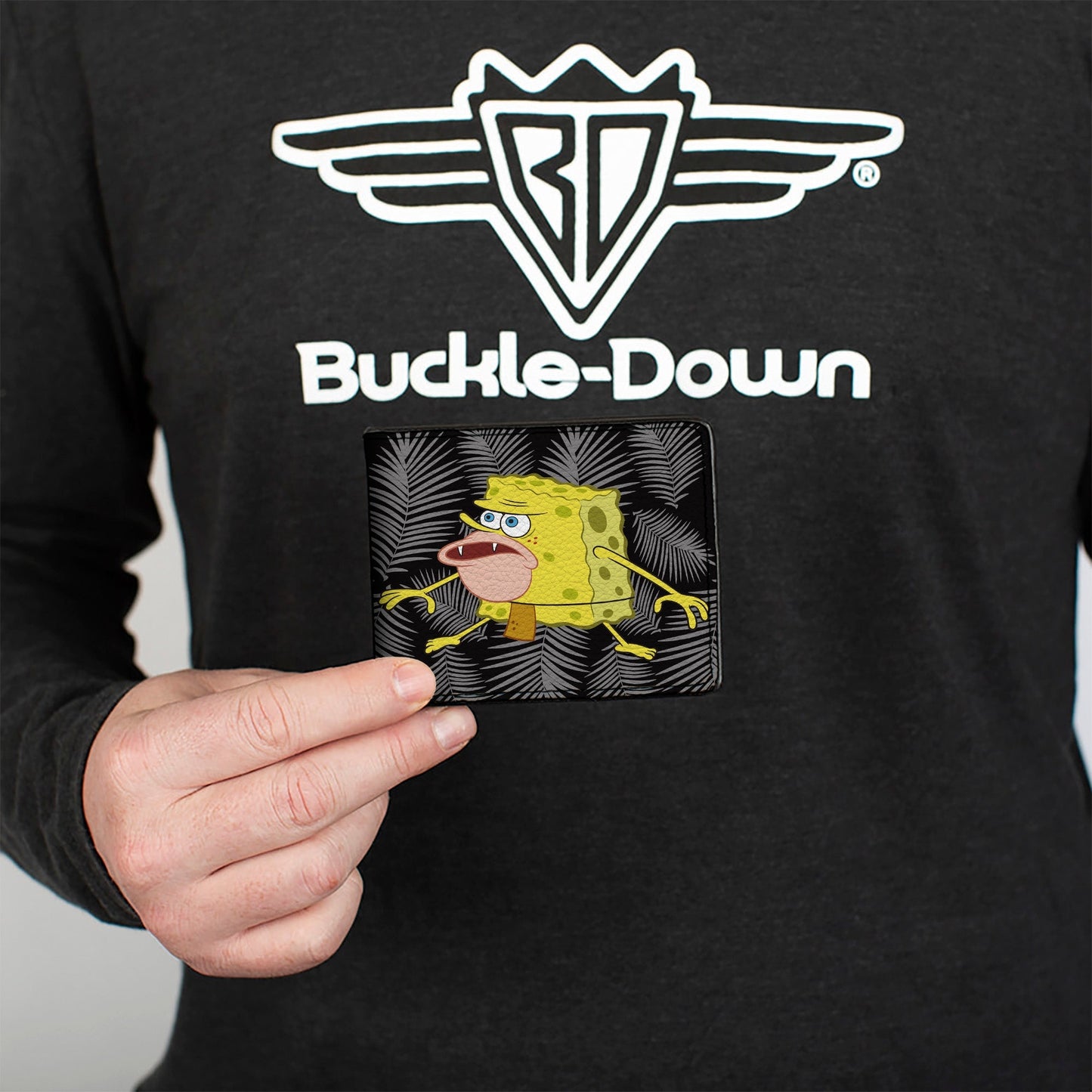 SpongeBob SquarePants Bi - Fold Wallet Primitive Sponge Pose Leaves Black Gray - Paramount Shop