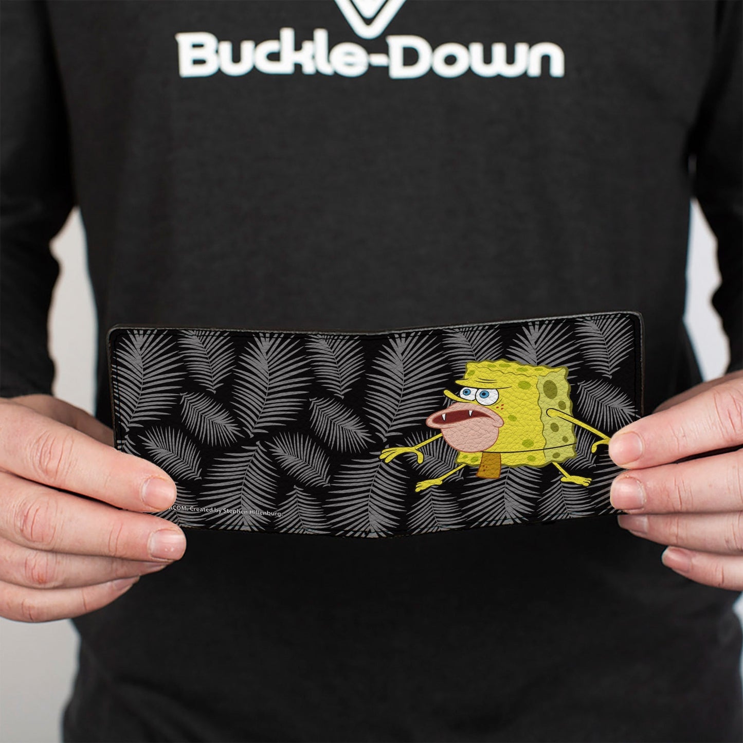 SpongeBob SquarePants Bi - Fold Wallet Primitive Sponge Pose Leaves Black Gray - Paramount Shop