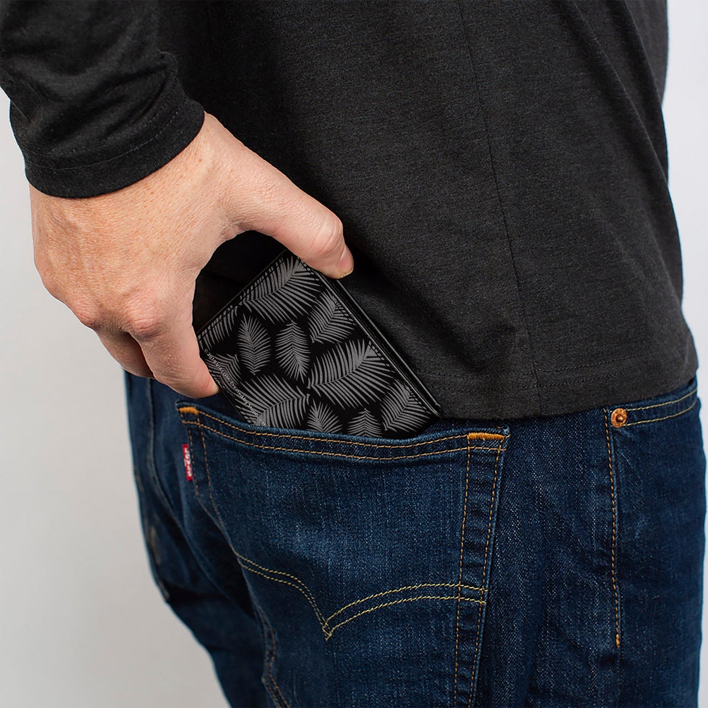 SpongeBob SquarePants Bi - Fold Wallet Primitive Sponge Pose Leaves Black Gray - Paramount Shop