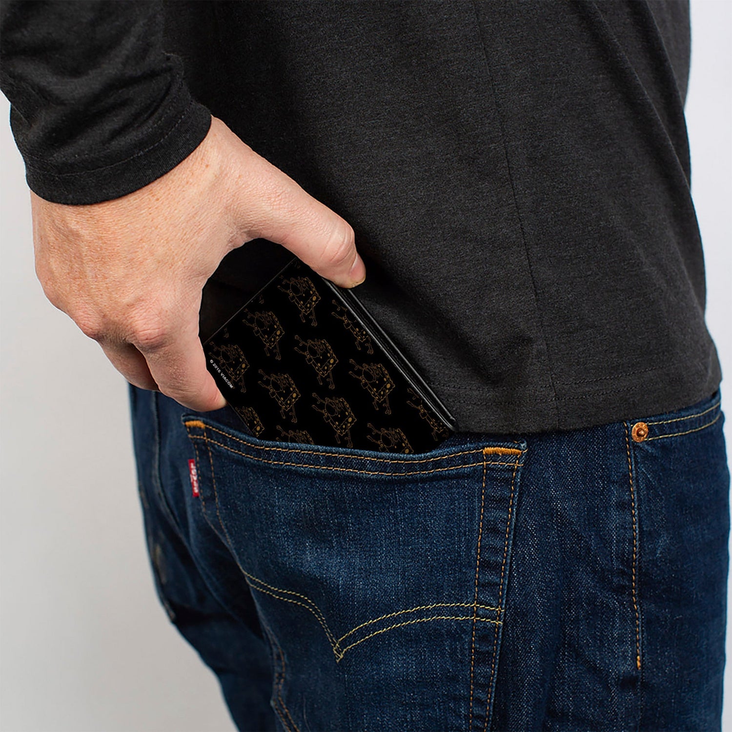 SpongeBob SquarePants Bi - Fold Wallet Primitive Sponge Pose Outline Premium Vegan Leather Black Brown - Paramount Shop